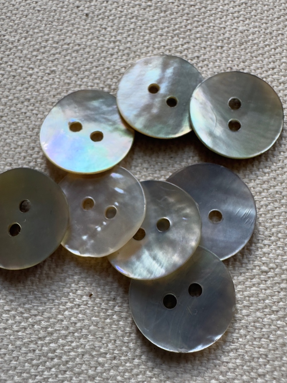 Genuine Reclaimed Mother of Pearl Shell Buttons, Set of 8, ~10mm